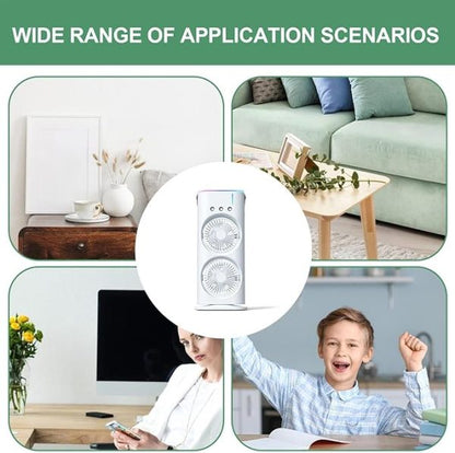 Rechargeable Automatic Rotating Dual Double Spray Mist Fan with Lightening Effects