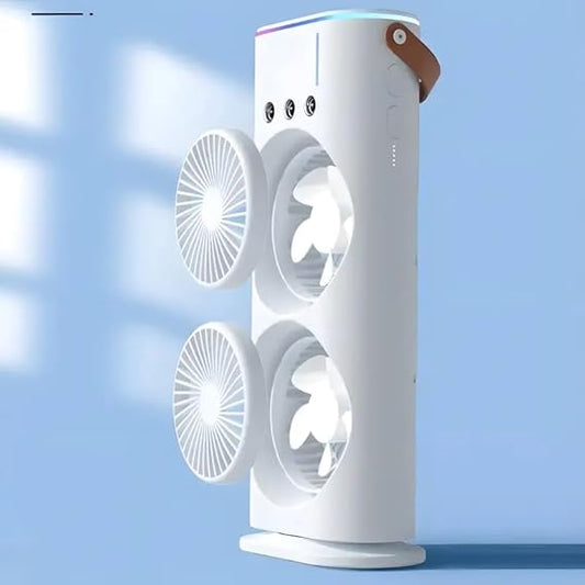 Rechargeable Automatic Rotating Dual Double Spray Mist Fan with Lightening Effects