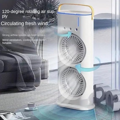 Rechargeable Automatic Rotating Dual Double Spray Mist Fan with Lightening Effects
